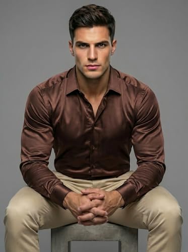 Image of Diverse Men's Satin Casual Shirt | Premium Solid Poly Satin | Wrinkle-Free, Full Sleeve Regular Fit Office, Business Wear