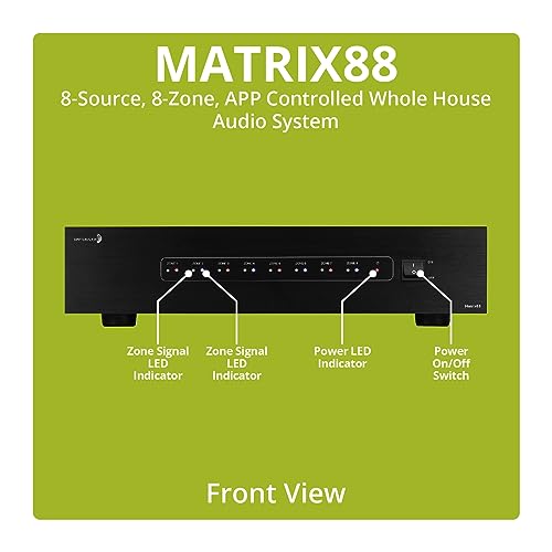 Dayton Audio Matrix88 APP Controlled Matrix Audio Switcher 8 Zones of inputs and outputs, 12V Trigger outputs, and RS232 Support
