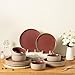 Dafuceramic 12 Pieces Dinnerware Sets,Plates and Bowls Sets,Handmade Reactive Glaze Dishes Set for 4 with at Least 10% Recycled Ceramic and the Raw Texture of the Clay (Angora Red)