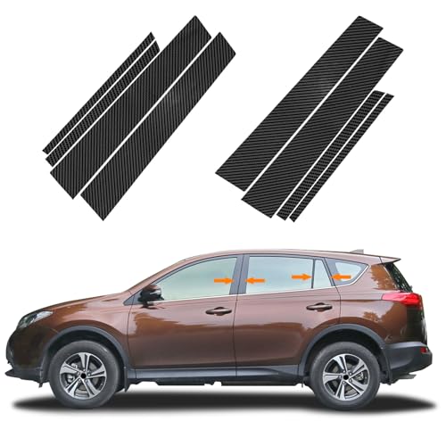 Bilisin Door Pillar Posts Trim Kit Compatible with Toyota RAV4 2013-2018 Exterior Accessories, 8Pcs Carbon Fiber Black Anti Scratched Center Side Window Molding Cover Stickers