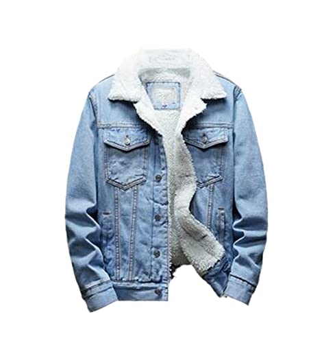 Veste en jean homme bleu clair haut de gamme doublée de laine épaisse S