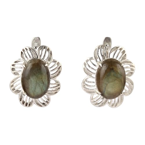 Boucles d'oreilles labradorite fermoir russe anti perte argent fait main