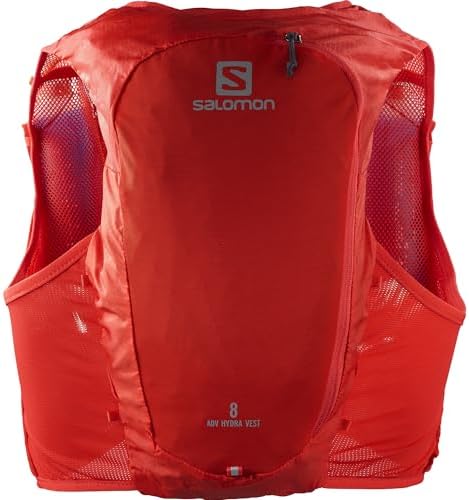 Salomon Adv Hydra Vest 8 Unisex Hydration Vest Trail Running Wandelen MTB, comfort en stabiliteit, snelle toegang tot hydratatie, eenvoudig ontwerp, rood, XS