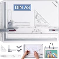 Zeichenbrett 51 x 37 cm, Zeichenplatte DIN A3, Multifunktionales Technisches Zeichnen mit Parallelbewegung und Verstellbarem Winkel, Zubehör für Architekten Ingenieure Lehrer Inklusive Tragetasche