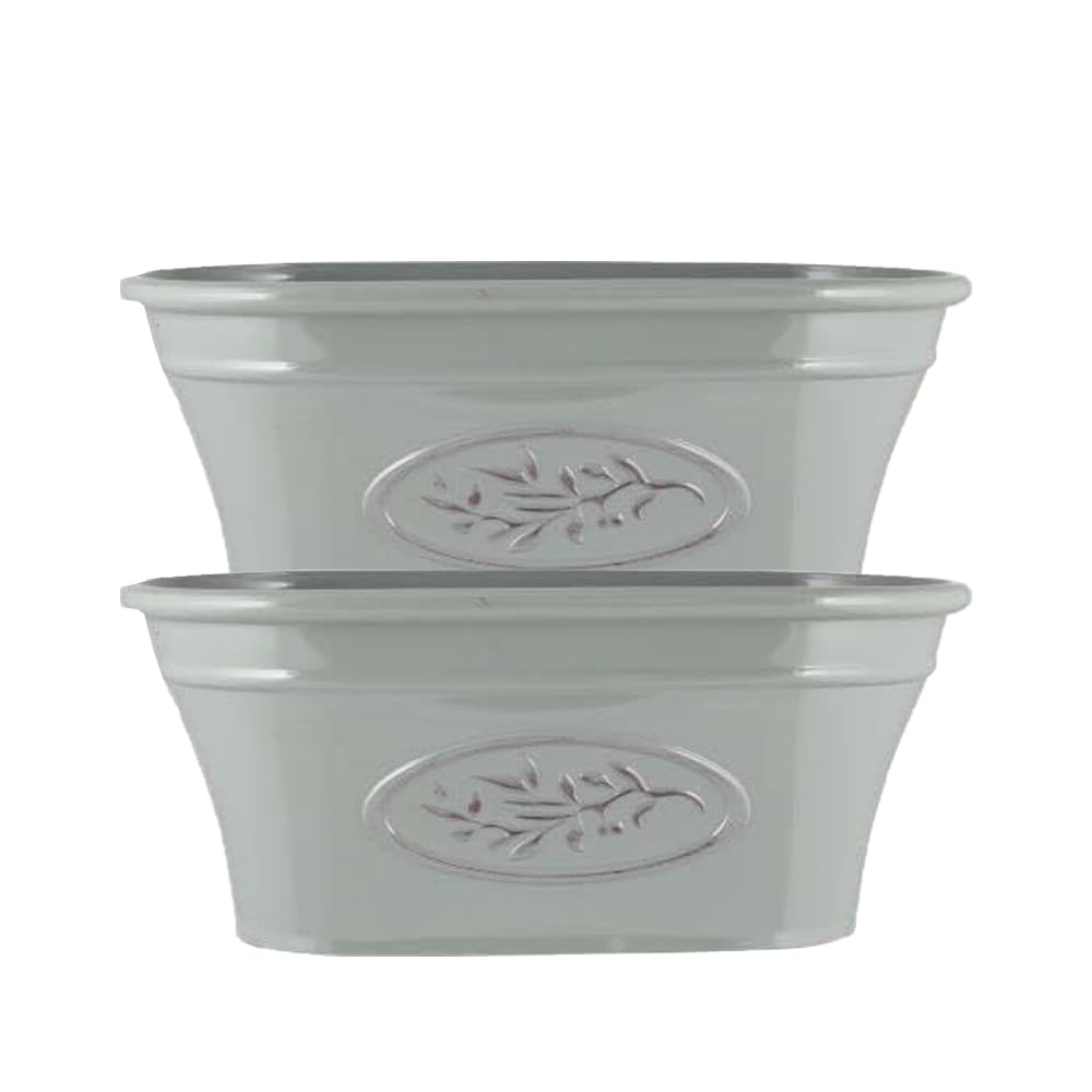 Classic Olive Plastic Planter Trough for Gardening – Flowers Pot with Glossy Finish Weatherproof Plant Pot with Drainage Holes – Gardens, Balconies & Windowsills (Olive Trough 38cm - Grey, Pack 2)