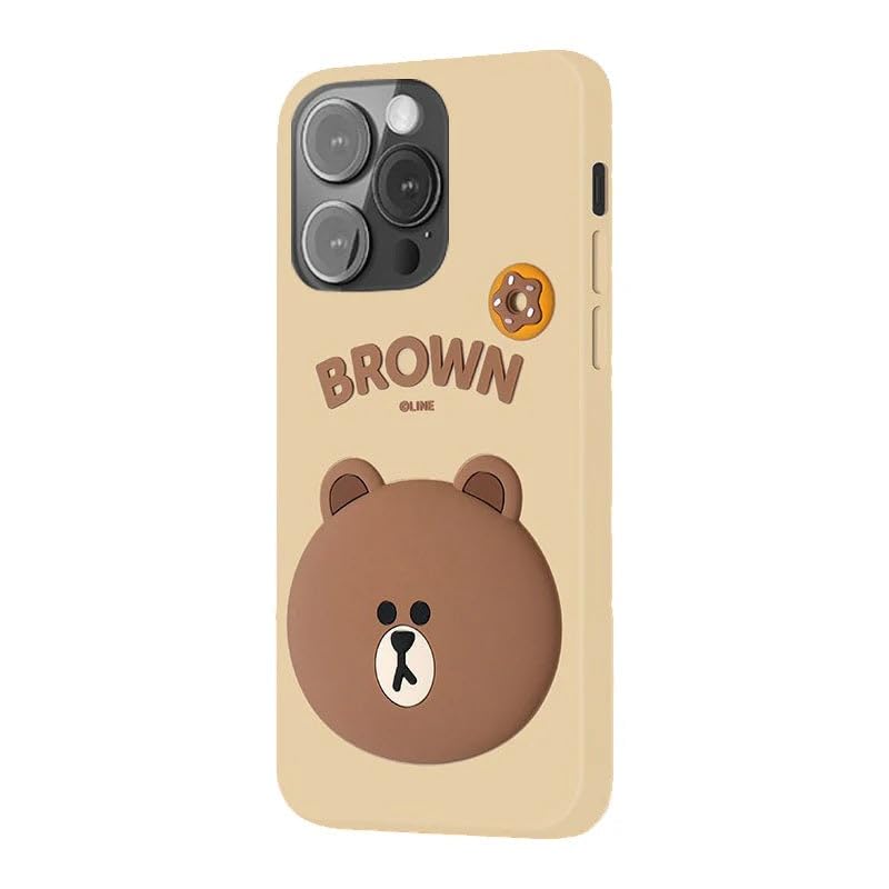 Image of COVERLY for iPhone 15 Pro Max 3D Line Friends Teddy Cartoon Case,Premium Silicone Case Brown Candy with Phone Holder Cool Full Protective Cute Kawaii Aesthetic Cover for Apple iPhone 15 Pro Max