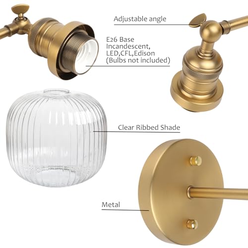 Image of Pathson Modern Wall Sconce Lamp Clear Striped Round Glass, Hardwired Vintage Wall Vanity Light Fixture for Farmhouse Living Room Bedroom Bathroom Loft