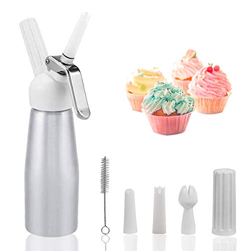 Professional Whipped Cream Dispenser-1 Pint Durable Aluminum Whip Cream Capacity Canister,3 Nozzles