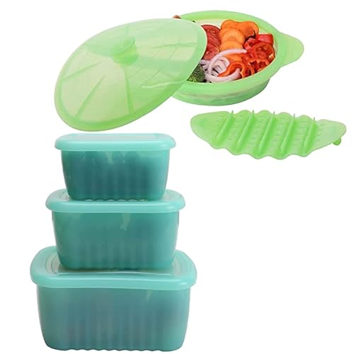 Euchoiz 3-Piece Silicone Food Containers Reusable Storage Box Bento.microwave Steamer Cooker Collapsible Bowl-Silicone Steamer Cookware With Handle Lid #TOP13