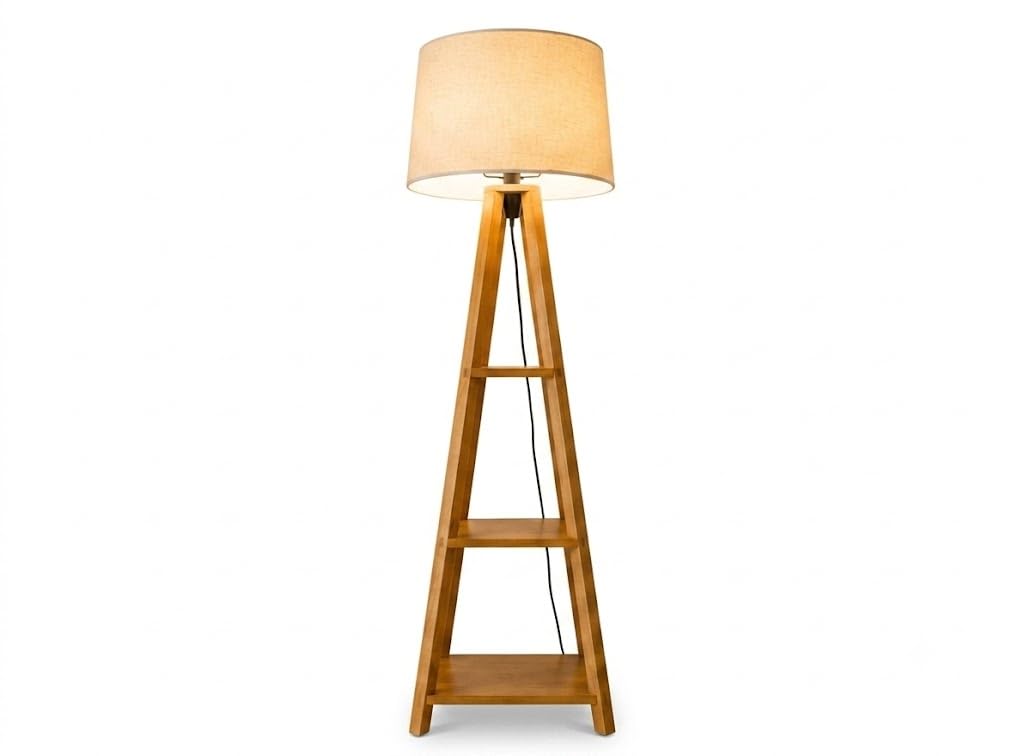 Decorative Table Lamp with Fabric Shade, Wooden Finish Bedside Night Lamp, E27 Holder Desk Lamp for Bedroom, Living Room, Study Table, Office, Home Decor & Reading Light.-image-20