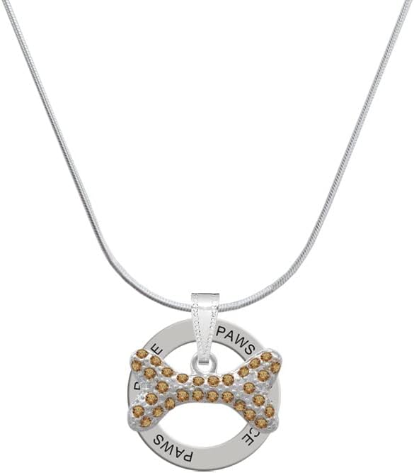 Delight Jewelry Silvertone Large Crystal Dog Bone - Paws for Peace Ring Charm Necklace, 18"