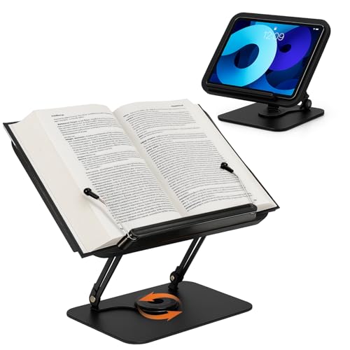 GreenWhim 360° Rotating Book Stand for Reading Adjustable Height and Angle Foldable Book Holder for Office, Kitchen, School, Textbooks, Magazines, Tablet (Black)