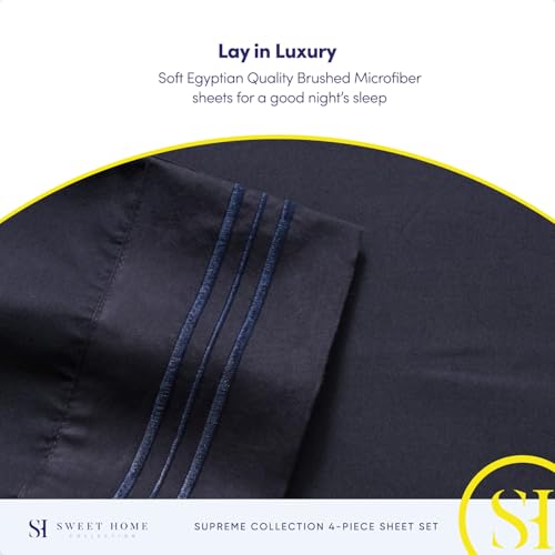 California King Sheet Sets - Breathable Luxury Sheets with Full Elastic & Secure Corner Straps Built In - 1800 Supreme Collection Deep Pocket Bedding, Sheet Set, EXTRA DEEP pocket - Cal King, Navy