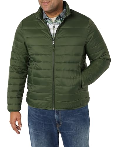 Amazon Essentials Herren Verstaubare, Leichte, Wasserabweisende Pufferjacke (Erhältlich In Big & Tall), Dunkelgrün, L