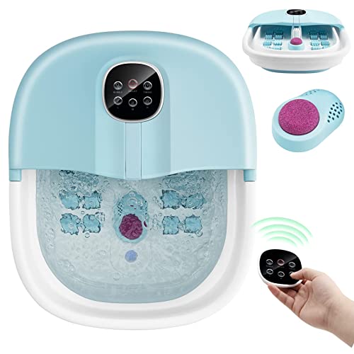 RELAX4LIFE Pediluvio Massaggiatore Piedi Elettrico Pieghevole con Bolle di Vibrazione e Rulli, 3 Temperature Regolabili e Timer 20-60 Min, Perfetto per Sollievo dallo Stress a Casa o Ufficio (Blu)