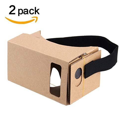 Google Cardboard,2 Pack VR Headsets,DIY 3D Glasses Cardboard Box with Clear Optical Lens and Comfortable Head Strap for All 4-6 Inch Smartphones