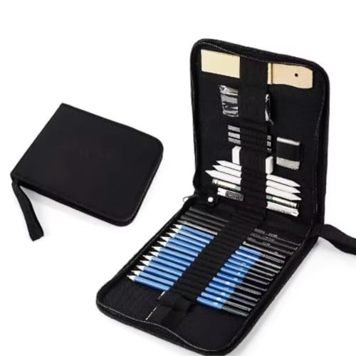 Kit de Desenho Artístico Profissional, 32 Peças, Lápis de Carvão e Grafite, Estojo com Acessórios para Esboço e Sombreamento