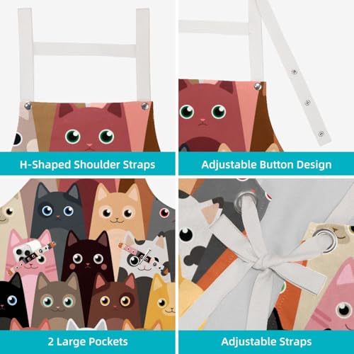 Tablier de cuisine imprimé chat multicolore avec broches - 4