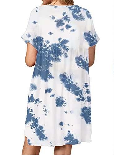 Image of Jayscreate Women's Baby Doll Dress Summer Casual Tunic Pleated Flowy Swing Short Sleeve Black V Neck Mini Dress