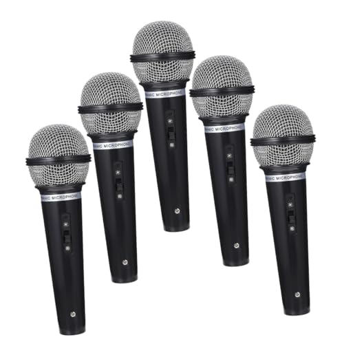 SOPOTUTU Lot De 5 Faux Microphones en Plastique Noir Réaliste pour Garçon Et Filles, Accessoire De Microphone Factice, Jouet pour Jeu De Rôle, Festivals, Fêtes D’Anniversaire Et Spectacles De Scène