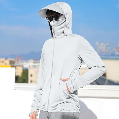 Men's UPF 50+ Lightweight Jacket Full Zip Sun Protection Hoodie Long Sleeve Hiking Fishing Sun Shirts with Pockets2