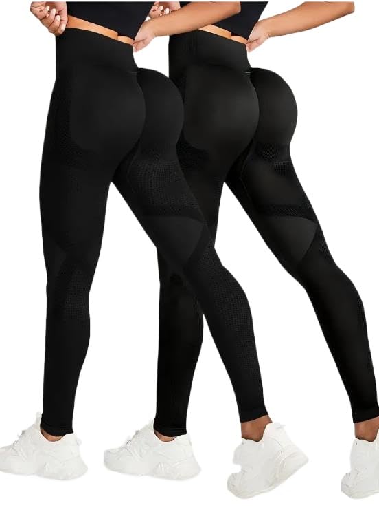 Womens Yoga PantHigh-Waist Butt Lifting 2pcs Seamless Leggings - Stretchy Activewear Pants for Fitness Training