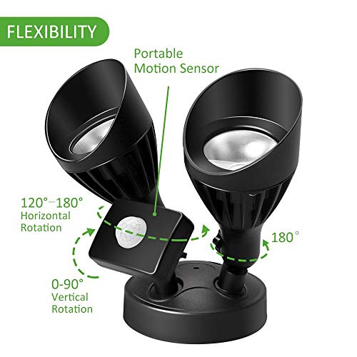 Ustellar 2 Pack Motion Sensor 2-Head LED Flood Light, 20W 2000lm Outdoor Security Light (200W Equivalent), IP65 Waterproof PIR Floodlight, Landscape Wall Lights for Yard Garage, 5000K Daylight White - Thumbnail 2