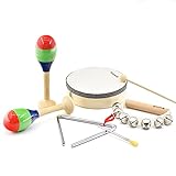 MUSICUBE 7 Pcs Kids Musical Instruments Toys Wood Percussion Set with Maracas Hand Bell Triangle Tambourine for Toddler Children Boys Girls