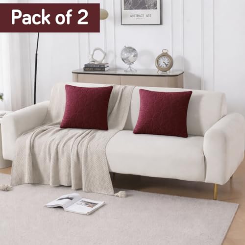 Image of HOKIPO 100% Leakproof Quilted Cushion Cover for Sofa 16x16 Inches, Set of 2, Wine (AR-6280-BRGN*2)