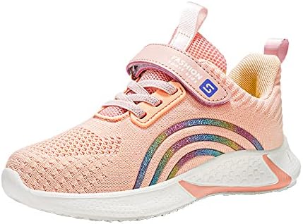 DEEKEY Toddler/Little Kids/Big Kids Boys Girls Lightweight Breathable Sneakers Athletic Running Velcro Slip On Anti-Slip Soft Walking Sports Shoes (Rainbow Pink, 3 Big Kid, Numeric_3)