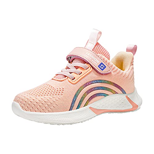Deekey Toddler/Little Kids/Big Kids Boys Girls Lightweight Breathable Sneakers Athletic Running Velcro Slip On Anti-Slip Soft Walking Sports Shoes (Rainbow Pink, 3 Big Kid, Numeric_3) #TOP3