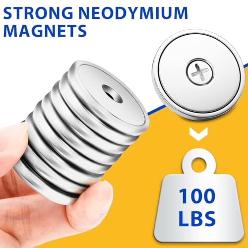VNDUEEY 16 Pack 100LBS Magnets with Holes Strong Rare Earth Magnets Neodymium Cup Magnet with Stainless Screws for Wall Mounting Round Magnet for Holding Tools Kitchen Office Cabinet Door DIY Craft - Image 2