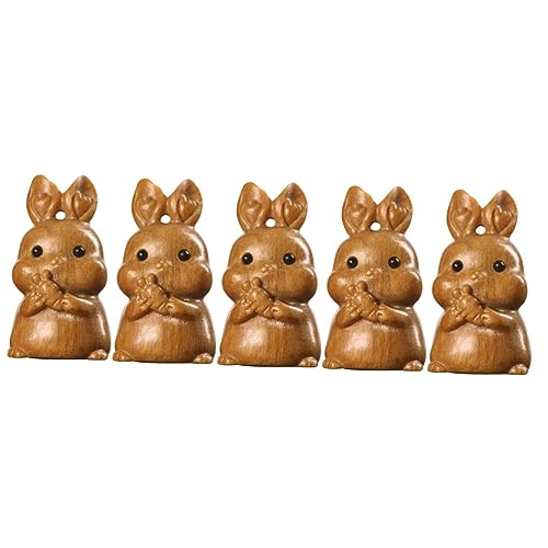 Pendentif bois de santal de qualité supérieure : 5 lapins sculptés pour clé