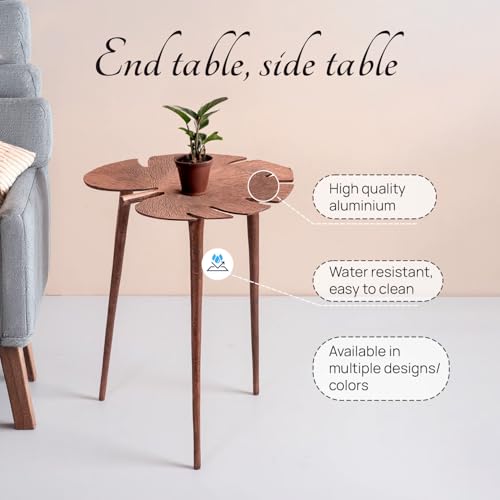 Image of nestroots Multipurpose Aluminium Nightstand Side Table for Bedroom Table | 21 Inches Copper Leaf Bedside Table | Corner Table for Living Room Decor | Room Decoration Items