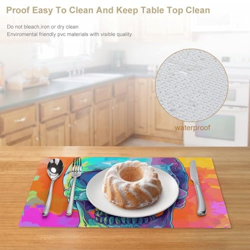 Set de table PVC lavable antidérapant résistant chaleur motif tête de mort - 5