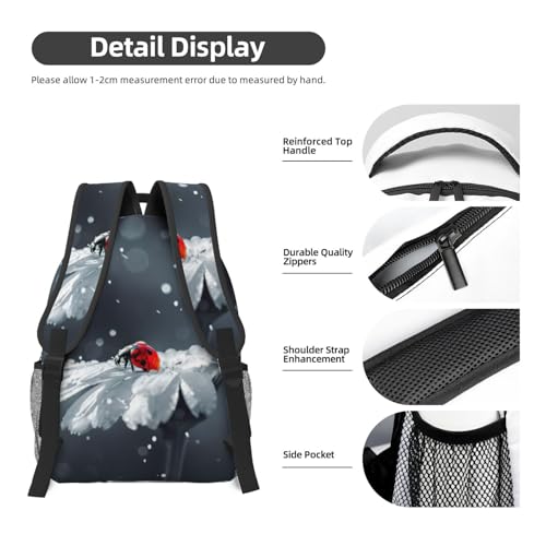 Mochila para laptop con margaritas y mariquitas bolso de viaje negro de cabina unisex 5