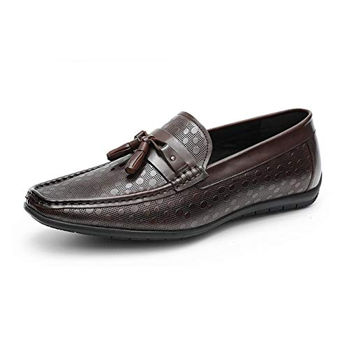 Driving Loafers for Men Boat Shoes Slip On Premium Genuine Leather Emboss Pattern Soft Flats Shallow Tassels Breathable Lined Lug Sole