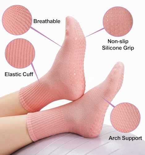Pilates Socks with Grips for Women Yoga Crew Non Slip Barre Hospital Socks Gym Workout2