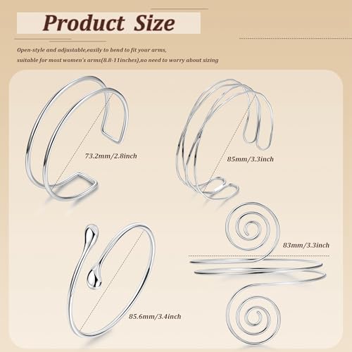 4PCS Upper Arm Cuff Bracelets for Women Gold Silver Cuff Bangle Bracelet Adjustable Upper Arm Bands Armband Set Simple Open Armlet2