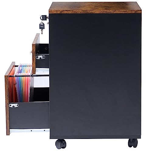 sogesfurniture Archivador Móvil con 3 Cajones, Archivador de Oficina con Ruedas y Cerradura, para Documentos, Carpetas de Archivo, 48 * 42 * 65cm, Marrón Rústico - imagen 7