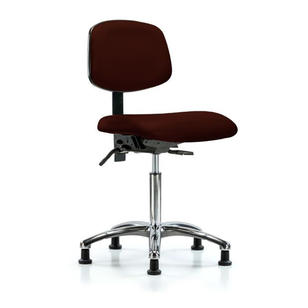 E COM VMBCH-CR-BURGANDY Vinyl Medium Bench Height Chair with Chrome Base, With No Chrome Foot Ring and No Tilt Seat and No Adjustable Arms, 21" to 28" Adjustable Height, Burgandy