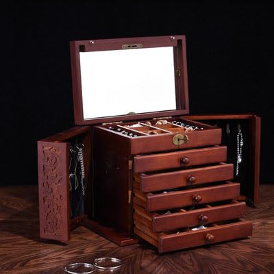 Boîte à bijoux en bois massif grande capacité contre les colliers emmêlés