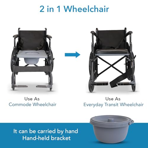 Image of EverActiv 2-in-1 Foldable Wheelchair with Removable Commode Seat, Portable Mobility Aid for Elderly, Disabled, Patients, Comfortable Cushioned Seat, Armrests, Indoor Outdoor Use, Lightweight Design
