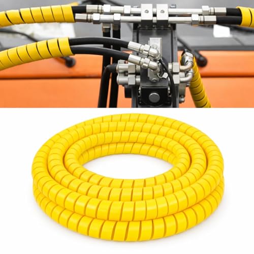 Pangda 25Ft Spiral Wrap Hose Cable Protector 1/2 Inch Heavy Duty Hydraulic Hose Wrap Protector Sleeve Yellow Abrasion Resistant Spiral Tubing for Hydraulic Hoses Electrical Wires Automotive