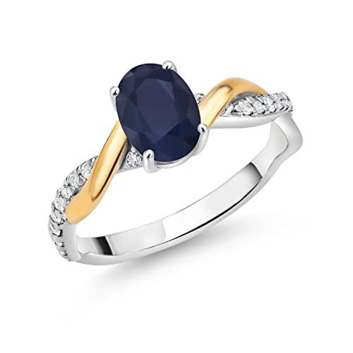 Gem Stone King 10K Yellow Gold & 925 Sterling Silver 7X5MM Oval Gemstone Birthstone & White Lab Grown Diamond Twisted Interwoven Ring | Wedding Engagement Anniversary Promise Ring For Women - Main Image