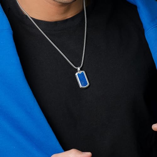 RTZN® Lapis Lazuli Necklace for Men – Premium Handcrafted Lapis Lazuli Pendant Necklaces - Blue Lapis Pendant Necklace Dog Tag with Stainless Steel Chain 22" Inch + 2" Extension2