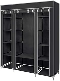 Meerveil Fabric Wardrobe Bedroom Wardrobe Wardrobe Folding DIY Wardrobe with Six Hinges Three Doors Quick Access 175 x 150 x 45 cm Large Storage Capacity Black