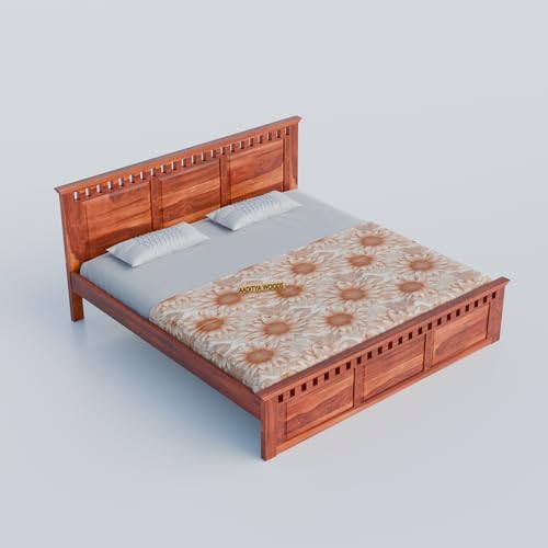 Image of AADITYA WOODS Solid Sheesham Wood King Bed Cot Without Storage | Wooden Bed for Bedroom | Multipurpose Use Cot Palang Diwan (Honey k1, King) (82 x 74 x 41 inch)