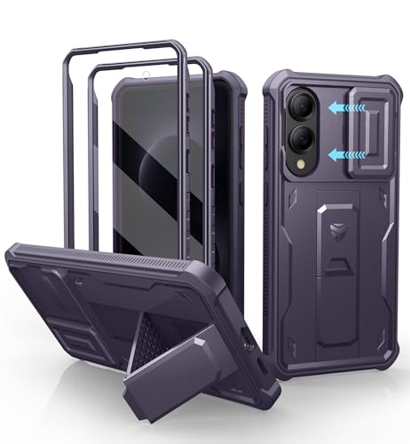Image of Dexnor for Samsung Galaxy S25 Edge Case with Upgraded Slide Camera Cover & 2 Front Frames & Built-in Screen Protector & Kickstand,Heavy-Duty Rugged Case Full-Body Protective Cover,Phantom Purple