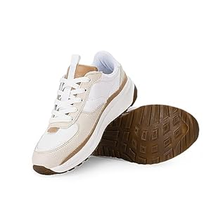 Coutgo Womens Lace Up Platform Sneakers Trendy Athletic Tennis Faux Leather Suede Neutral Comfortable Walking Shoes